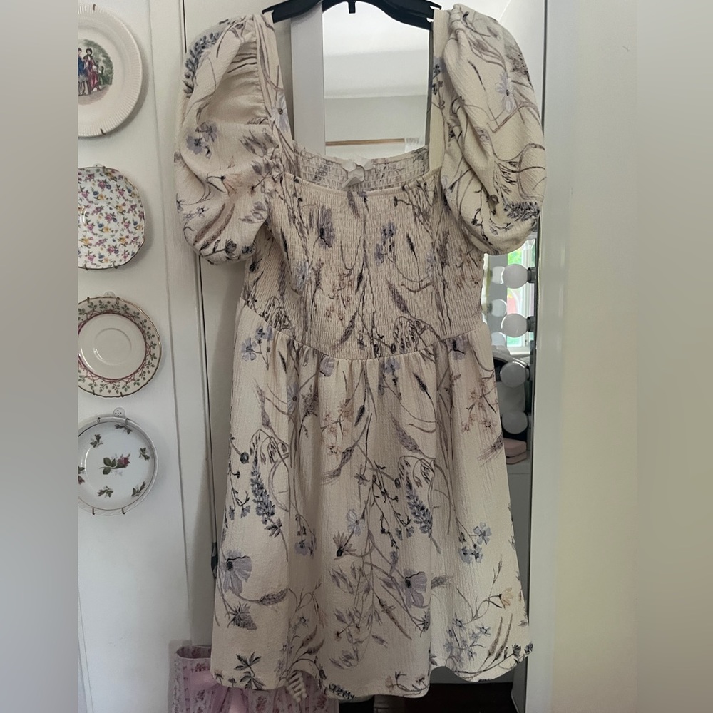 H&M Floral Babydoll Smocked Cap Sleeve Mini Dress